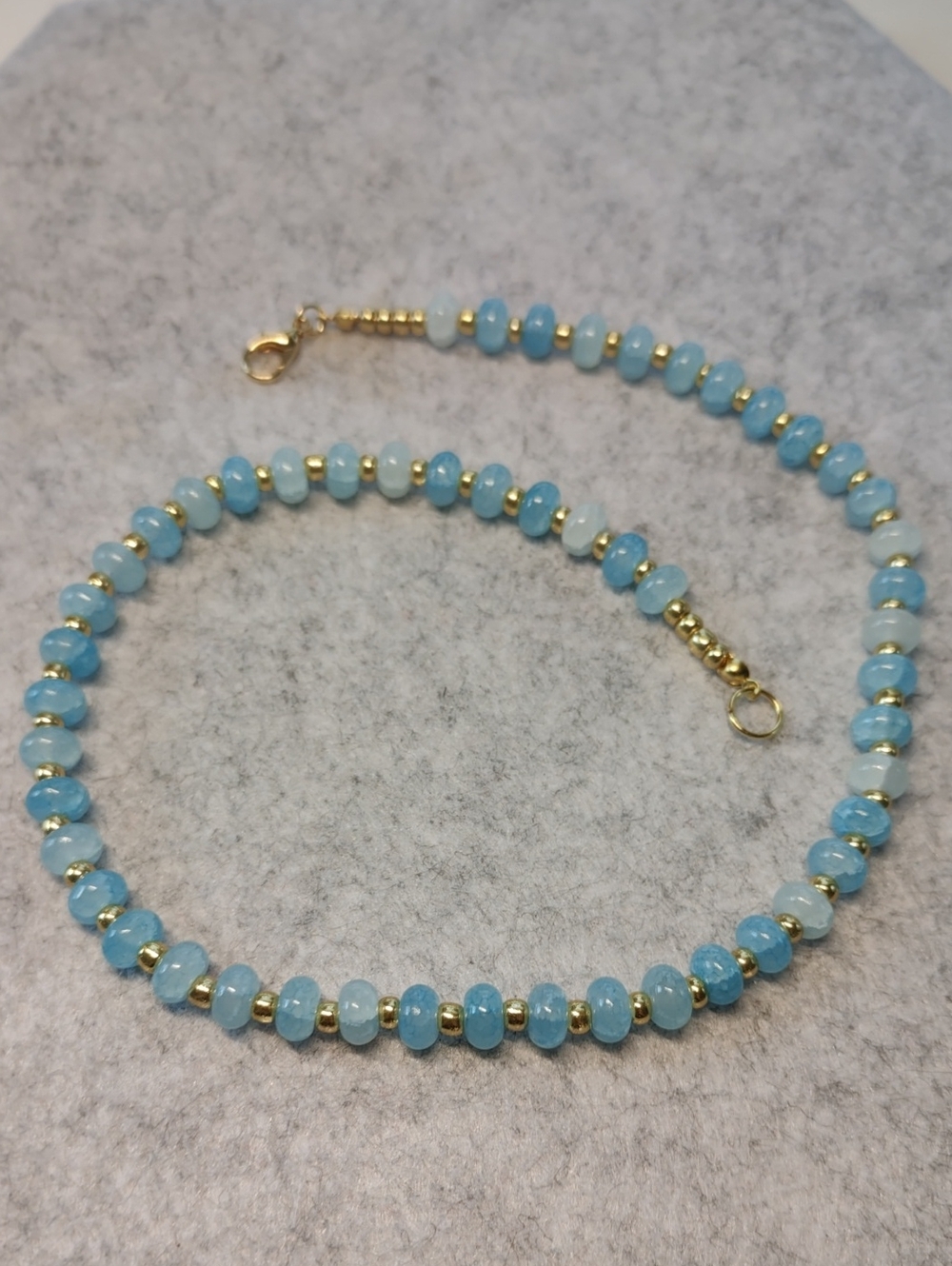 Gold & Light Blue Beaded Women's Necklace